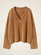 LanlyCashmere Brushed Cashmere Zip Sweater – Soft V-Neck Knit Cardigan