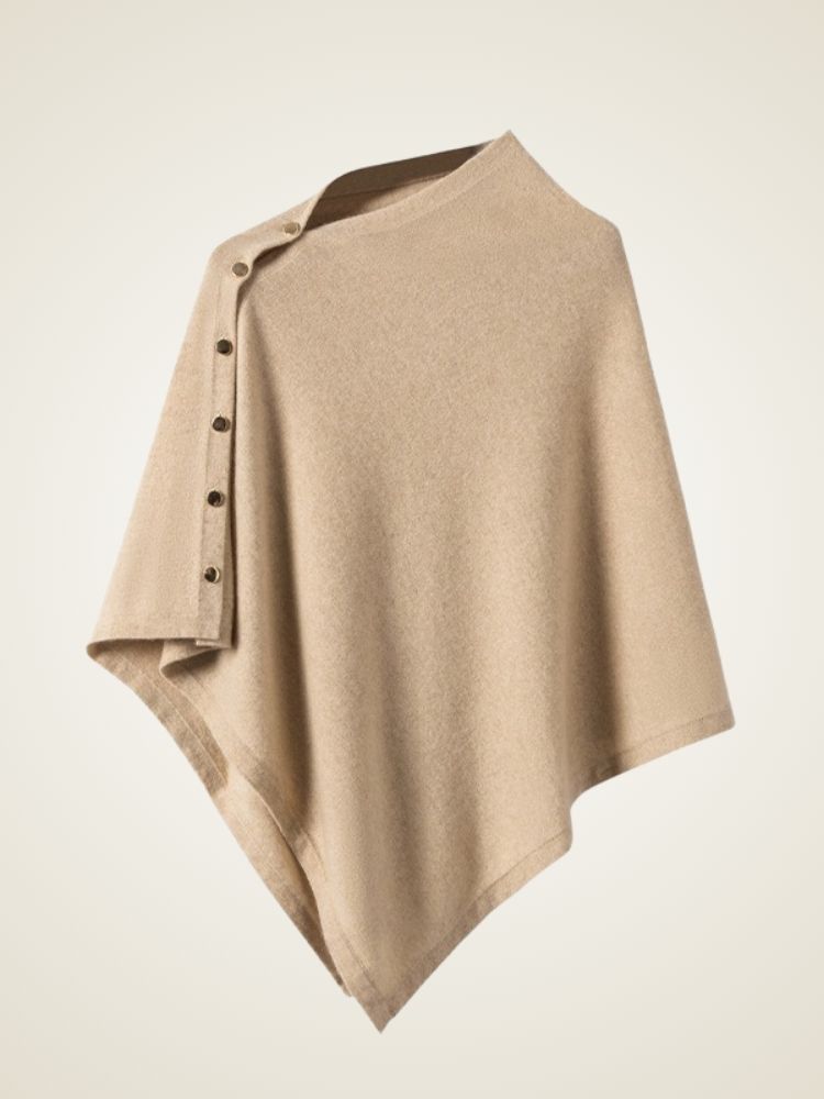 LanlyCashmere Buttoned Cashmere Poncho – Elegant Soft Knit Wrap Cape