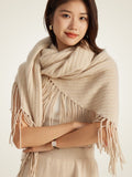LanlyCashmere Cashmere Triangle Shawl – Fringe Knit Wrap Oversized Cape