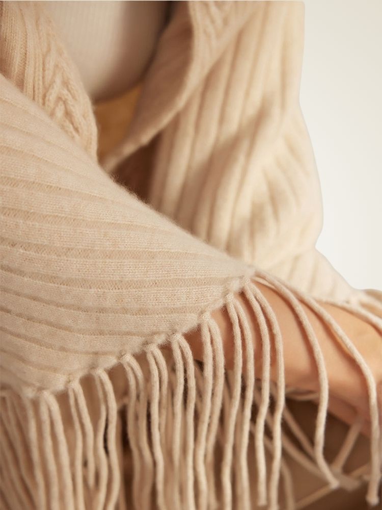 LanlyCashmere Cashmere Triangle Shawl – Fringe Knit Wrap Oversized Cape