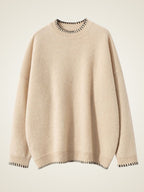 LanlyCashmere Contrast Stitch Crewneck - Mongolia Cashmere Pullover
