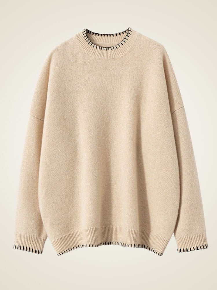 LanlyCashmere Contrast Stitch Crewneck - Mongolia Cashmere Pullover
