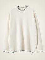 LanlyCashmere Contrast Stitch Crewneck - Mongolia Cashmere Pullover