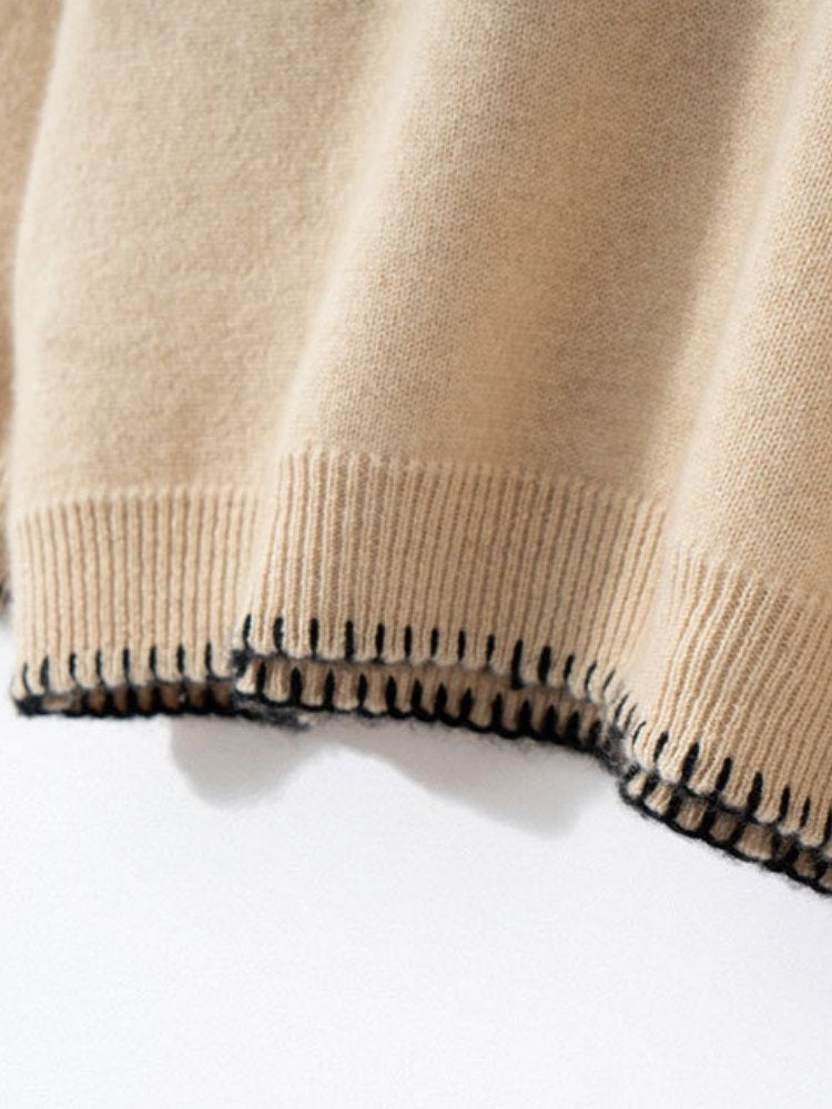 LanlyCashmere Contrast Stitch Crewneck - Mongolia Cashmere Pullover