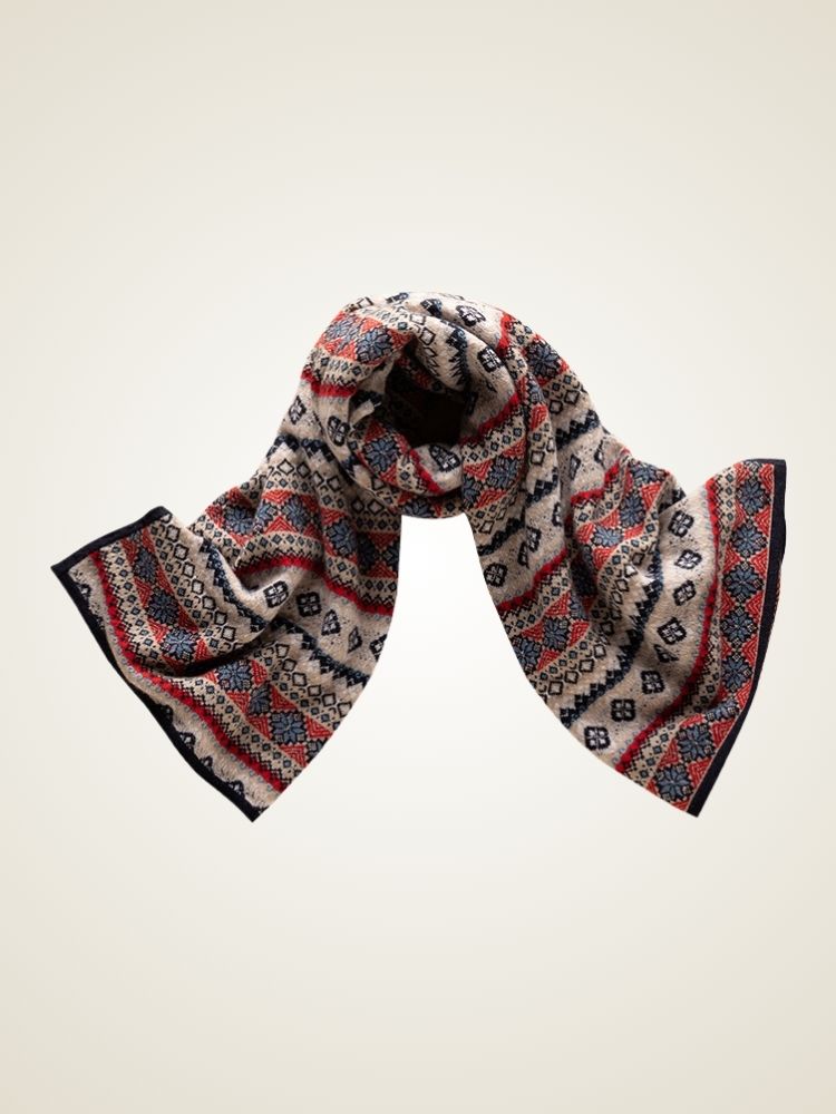 LanlyCashmere Ethnic Jacquard Cashmere Shawl – Reversible Knit Wrap Scarf