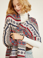 LanlyCashmere Ethnic Jacquard Cashmere Shawl – Reversible Knit Wrap Scarf