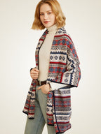 LanlyCashmere Ethnic Jacquard Cashmere Shawl – Reversible Knit Wrap Scarf