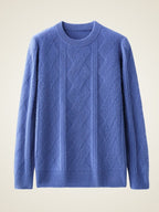 LanlyCashmere Men’s Cable-Knit Cashmere Sweater – Textured Crewneck Pullover
