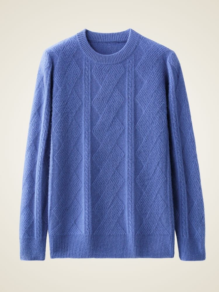 LanlyCashmere Men’s Cable-Knit Cashmere Sweater – Textured Crewneck Pullover