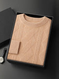 LanlyCashmere Men’s Cable-Knit Cashmere Sweater – Textured Crewneck Pullover