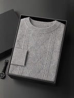 LanlyCashmere Men’s Cable-Knit Cashmere Sweater – Textured Crewneck Pullover