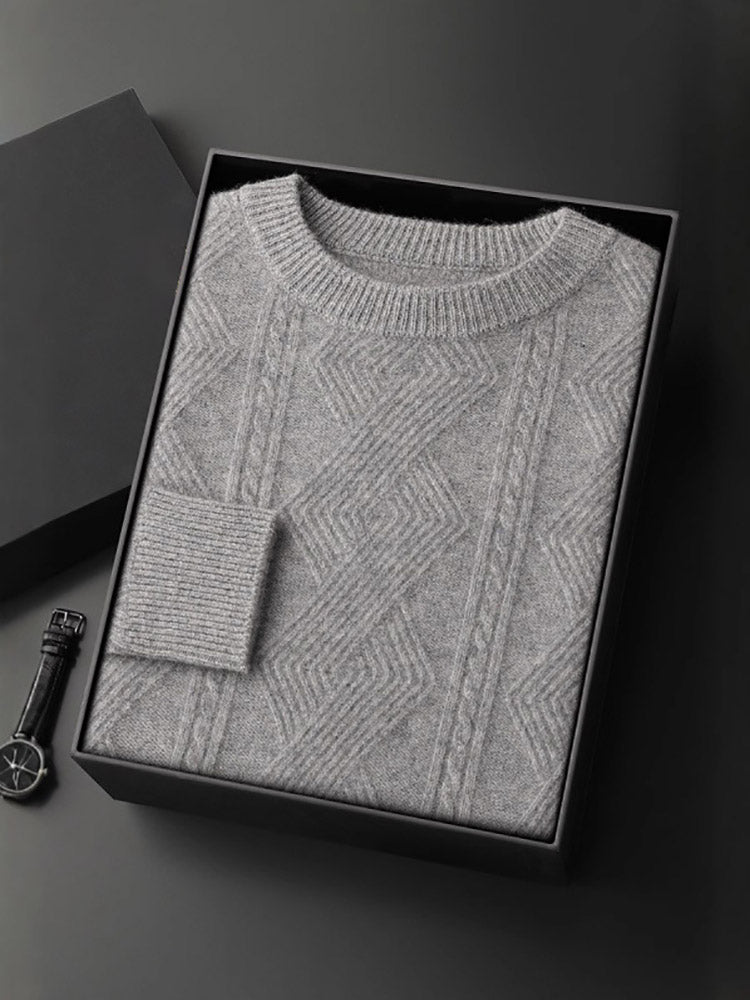 LanlyCashmere Men’s Cable-Knit Cashmere Sweater – Textured Crewneck Pullover