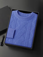 LanlyCashmere Men’s Cable-Knit Cashmere Sweater – Textured Crewneck Pullover