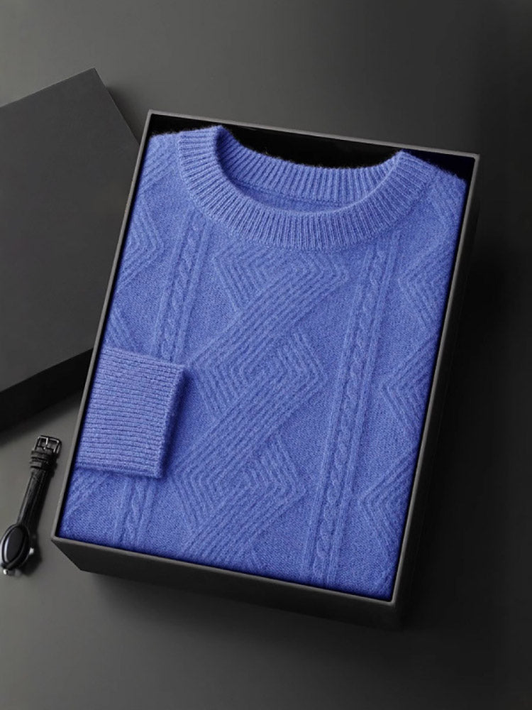 LanlyCashmere Men’s Cable-Knit Cashmere Sweater – Textured Crewneck Pullover