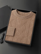 LanlyCashmere Men’s Cable-Knit Cashmere Sweater – Textured Crewneck Pullover