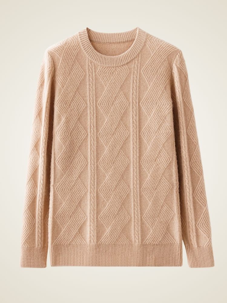 LanlyCashmere Men’s Cable-Knit Cashmere Sweater – Textured Crewneck Pullover