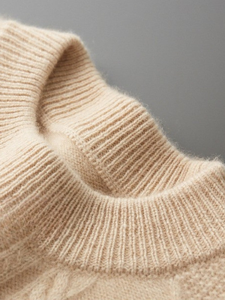 LanlyCashmere Men’s Cable Knit Cashmere Sweater – Textured Crew Neck Pullover