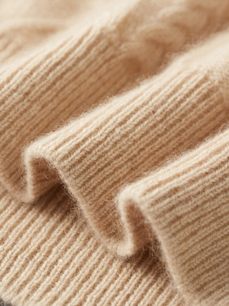 LanlyCashmere Men’s Cable Knit Cashmere Sweater – Textured Crew Neck Pullover