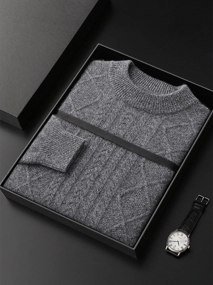 LanlyCashmere Men’s Cable Knit Cashmere Sweater – Textured Crew Neck Pullover