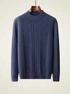 LanlyCashmere Men’s Cable Knit Cashmere Sweater – Textured Crew Neck Pullover