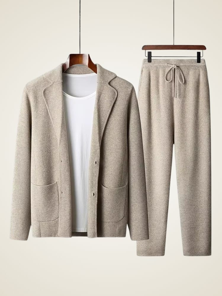 LanlyCashmere Men's Cashmere Blazer and Pants Set Luxury Tracksuit