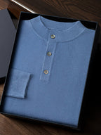 LanlyCashmere Men’s Cashmere Henley Sweater – Fine Knit Button Neck Pullover
