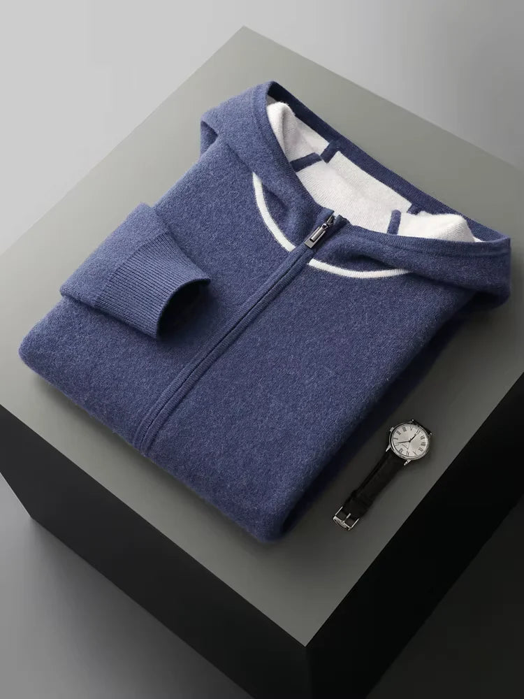 LanlyCashmere Men's Cashmere Hoodie Set Zip Knit Tracksuit