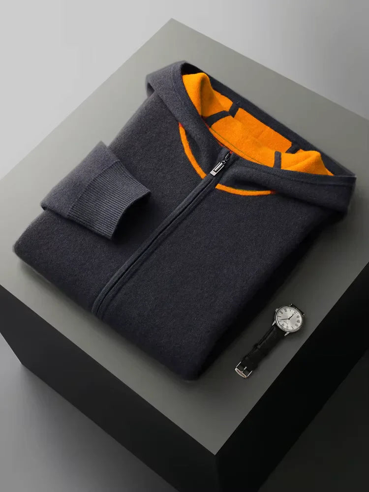 LanlyCashmere Men's Cashmere Hoodie Set Zip Knit Tracksuit