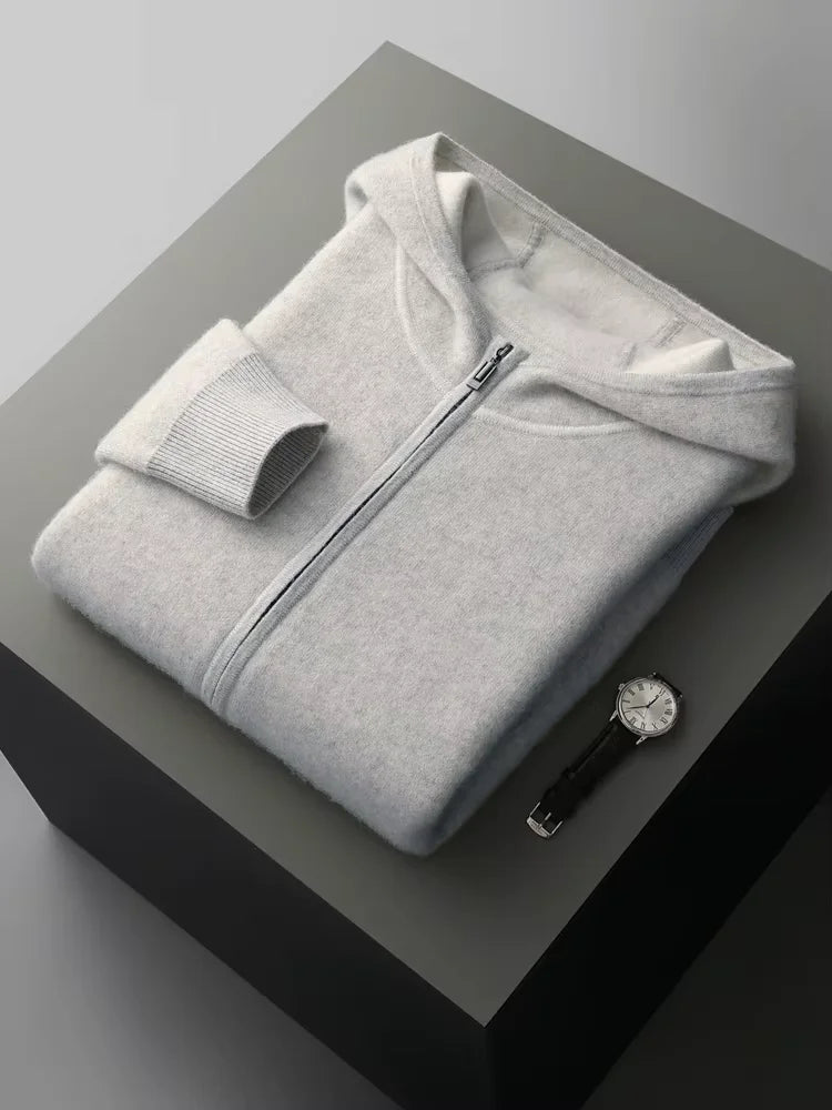 LanlyCashmere Men's Cashmere Hoodie Set Zip Knit Tracksuit