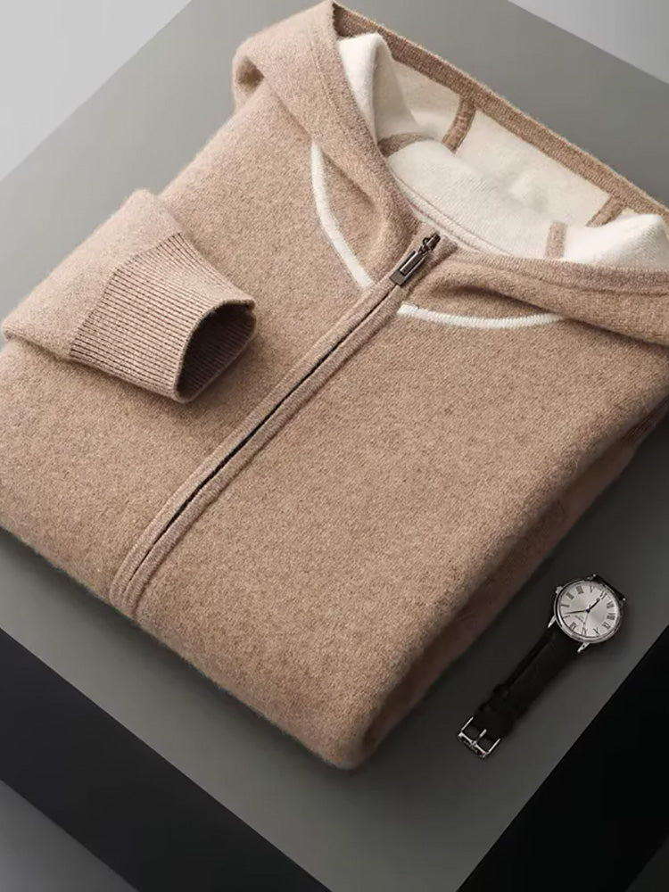 LanlyCashmere Men's Cashmere Hoodie Set Zip Knit Tracksuit