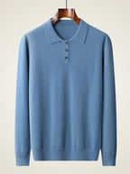 LanlyCashmere Men's Cashmere Polo Sweater Button Collar Knit
