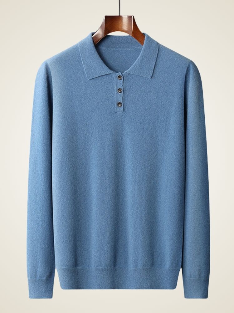 LanlyCashmere Men's Cashmere Polo Sweater Button Collar Knit