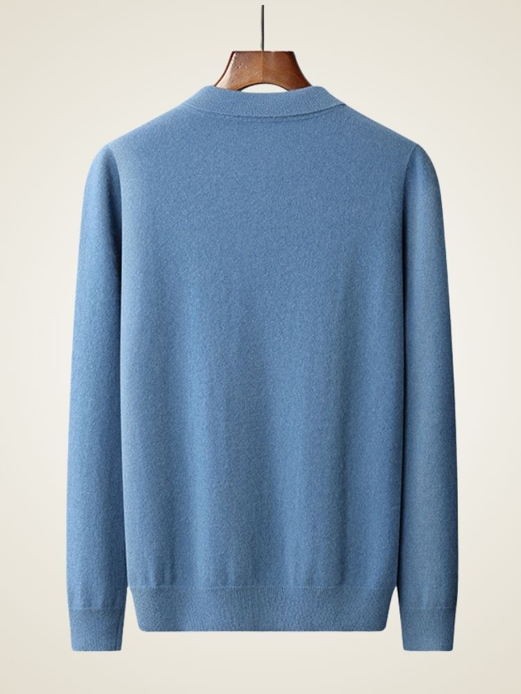 LanlyCashmere Men's Cashmere Polo Sweater Button Collar Knit