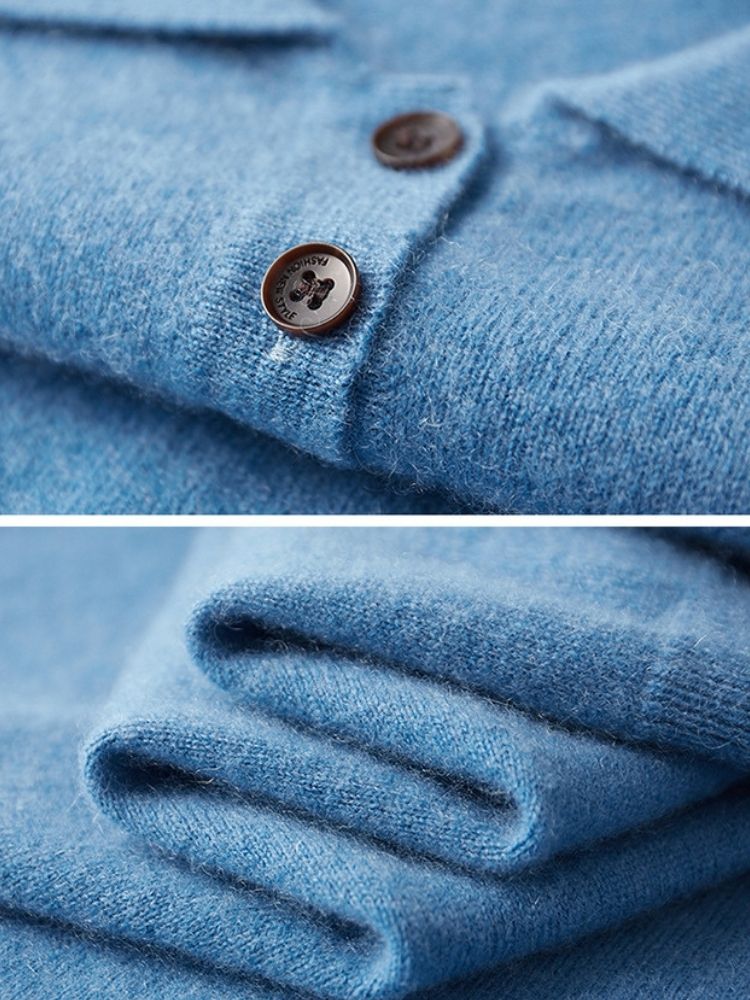 LanlyCashmere Men's Cashmere Polo Sweater Button Collar Knit