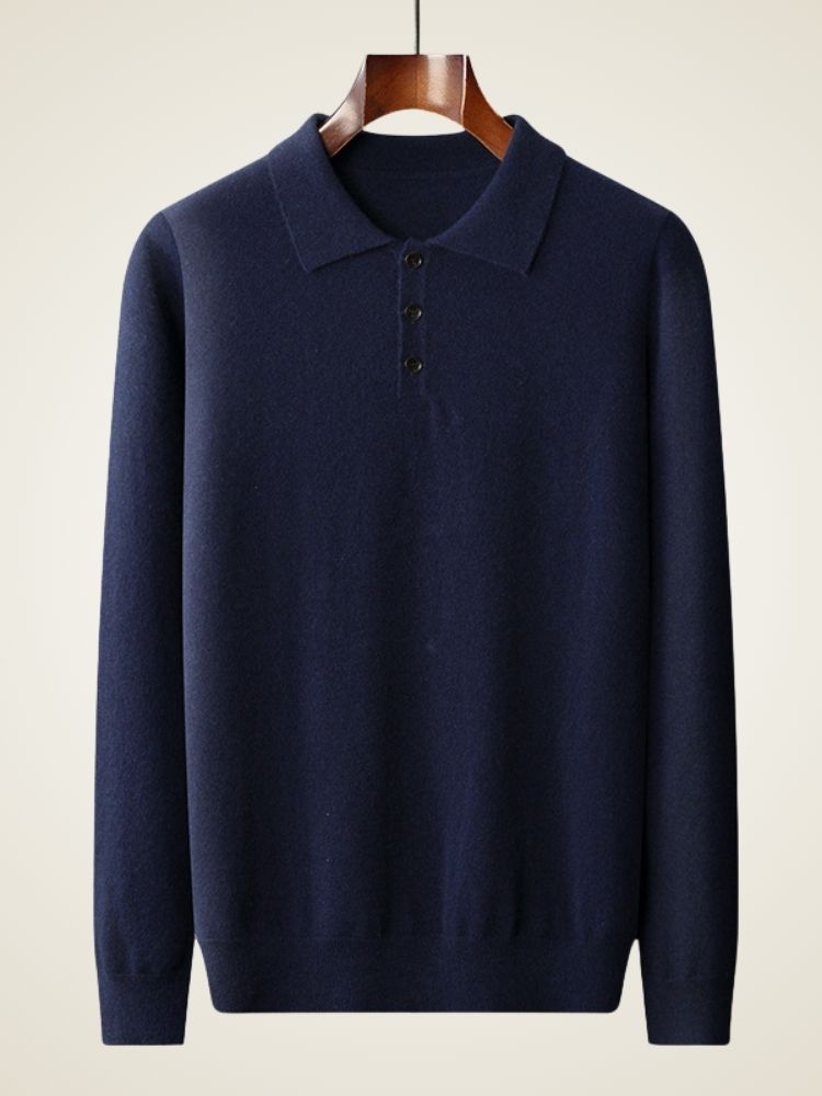 LanlyCashmere Men's Cashmere Polo Sweater Button Collar Knit