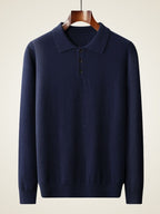 LanlyCashmere Men's Cashmere Polo Sweater Button Collar Knit