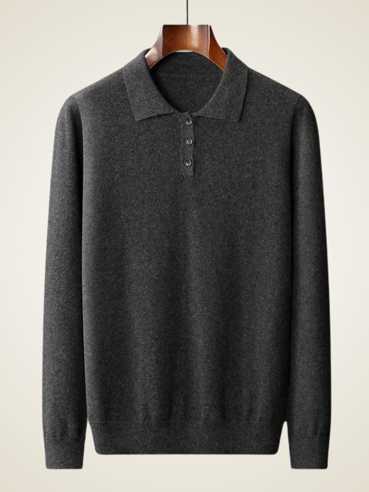 LanlyCashmere Men's Cashmere Polo Sweater Button Collar Knit