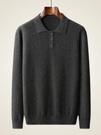 LanlyCashmere Men's Cashmere Polo Sweater Button Collar Knit