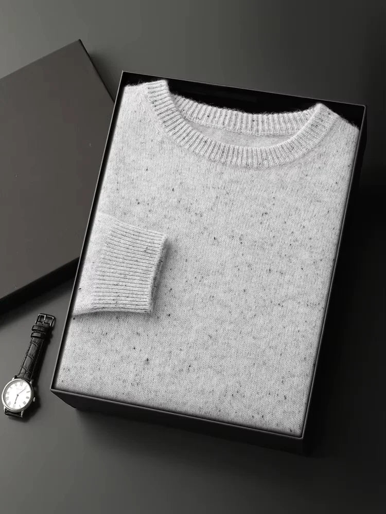 LanlyCashmere Men's Crew Neck Cashmere Sweater Soft Speckled Knit