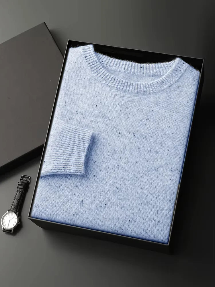 LanlyCashmere Men's Crew Neck Cashmere Sweater Soft Speckled Knit