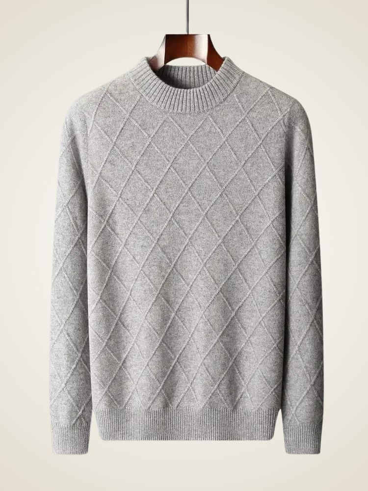 LanlyCashmere Men's Diamond Knit Cashmere Sweater Mock Neck