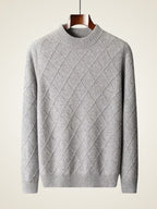LanlyCashmere Men's Diamond Knit Cashmere Sweater Mock Neck