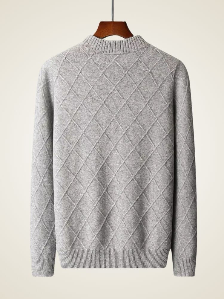 LanlyCashmere Men's Diamond Knit Cashmere Sweater Mock Neck