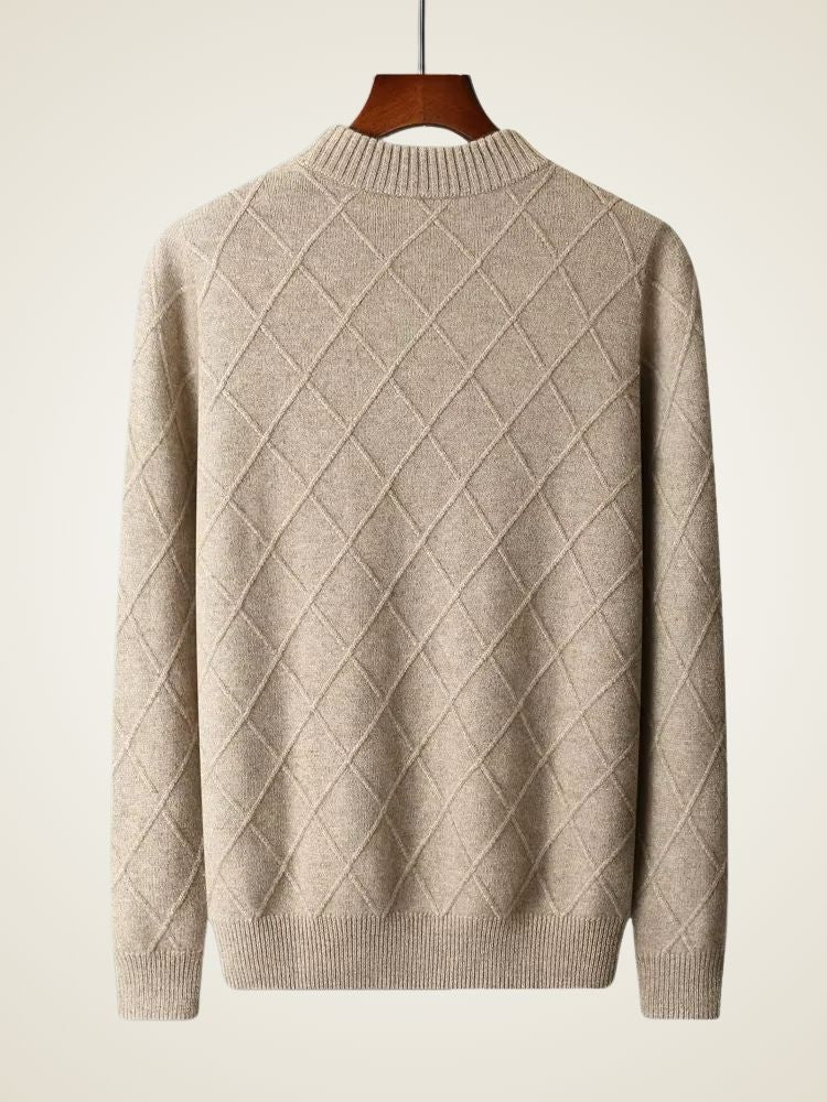 LanlyCashmere Men's Diamond Knit Cashmere Sweater Mock Neck