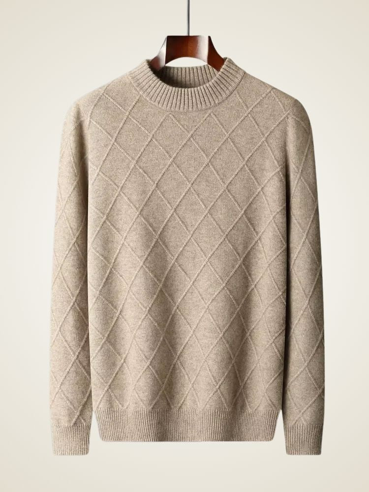 LanlyCashmere Men's Diamond Knit Cashmere Sweater Mock Neck