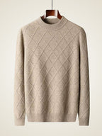 LanlyCashmere Men's Diamond Knit Cashmere Sweater Mock Neck