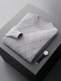 LanlyCashmere Men's Diamond Knit Cashmere Sweater Mock Neck