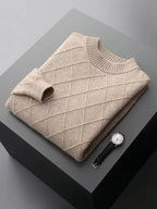 LanlyCashmere Men's Diamond Knit Cashmere Sweater Mock Neck