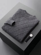 LanlyCashmere Men's Diamond Knit Cashmere Sweater Mock Neck