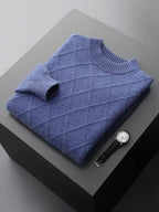LanlyCashmere Men's Diamond Knit Cashmere Sweater Mock Neck